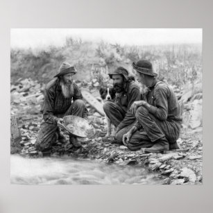 3 MEN and DOG PANNING for GOLD c. 1889 Poster