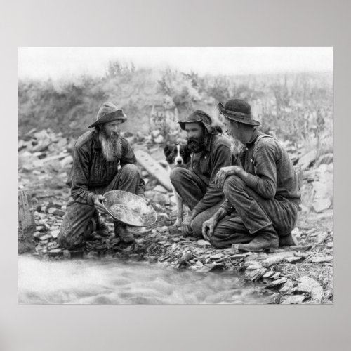 3 MEN and DOG PANNING for GOLD c 1889 Poster