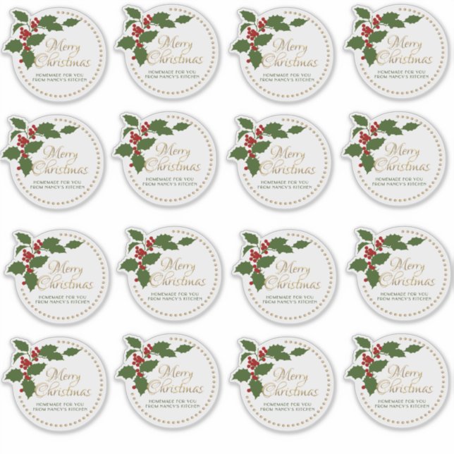 3” Merry Christmas Holly & Berry Food Gift Tin Sticker (Front)