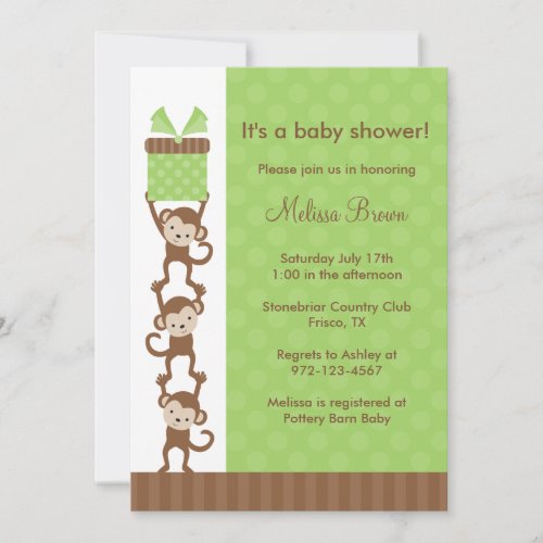 3 Monkeys Green Baby Shower Invitation