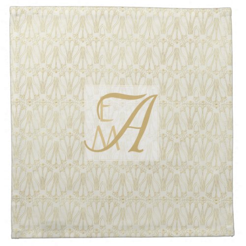 3 Monogram Art Deco Gold Cream Newlyweds Decor Cloth Napkin