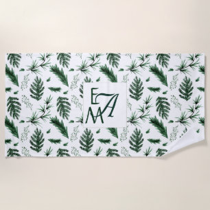 3 Monogram Forest Green Leaves Home Decor Newlywed Beach Towel