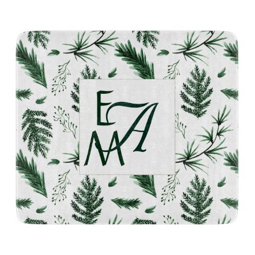 3 Monogram Forest Green Leaves Home Decor Newlywed Cutting Board