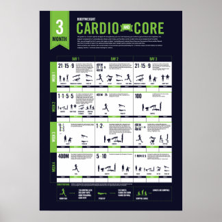 3 Month Bodyweight Cardio + Core Poster