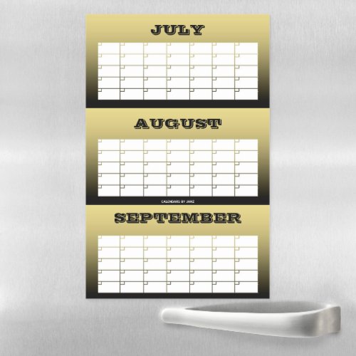 3 Month Gold Blank Calendar by Janz Magnetic Dry Erase Sheet
