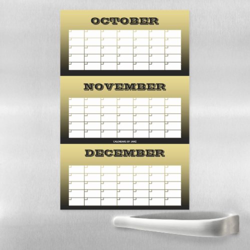 3 Month Gold Blank Calendar by Janz Magnetic Dry Erase Sheet