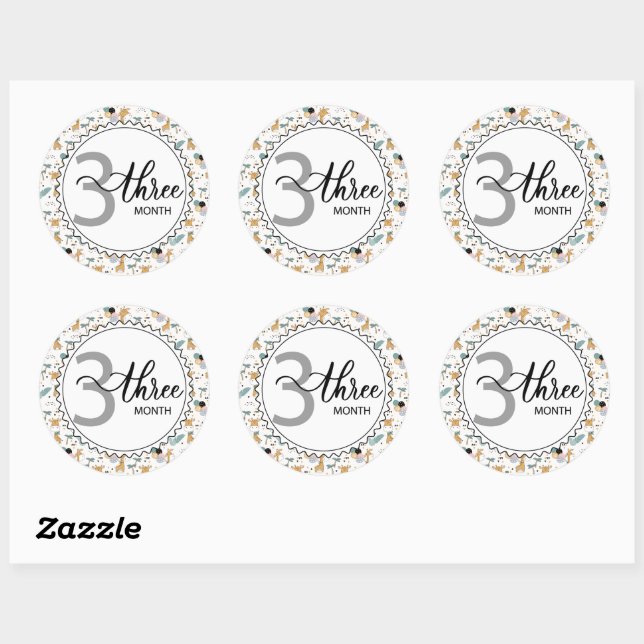 3 Month Milestone Baby Giraffes and Balloons Classic Round Sticker (Sheet)