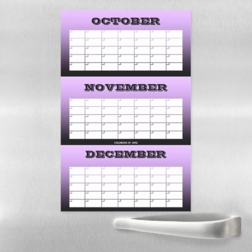 3 Month Purple Blank Calendar by Janz Magnetic Dry Erase Sheet