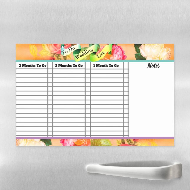 3 Month Wedding Planning Checklist Magnetic Dry Erase Sheet (In Situ)