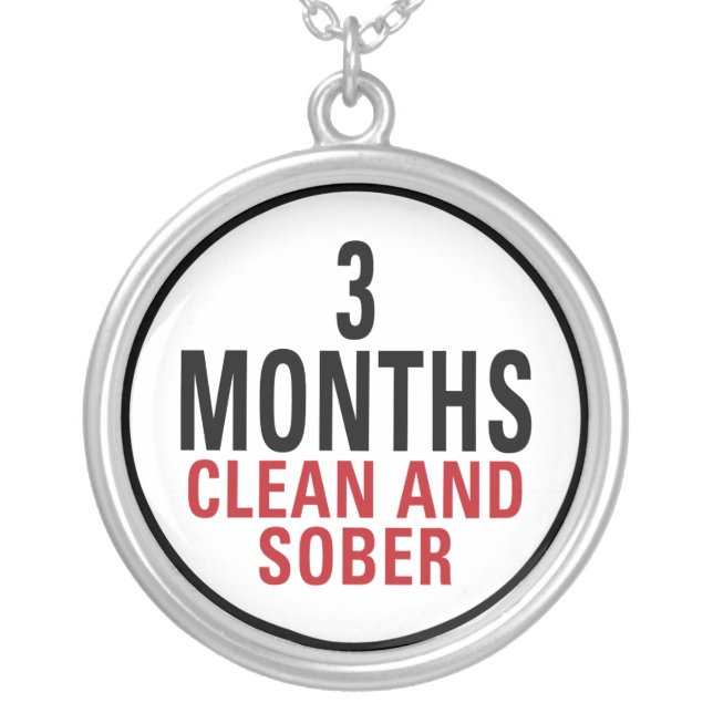 3 Months Clean and Sober Silver Plated Necklace (Front)