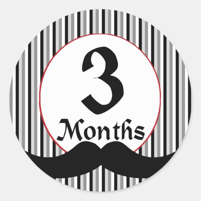 3 Months Mustache Milestone Classic Round Sticker (Front)