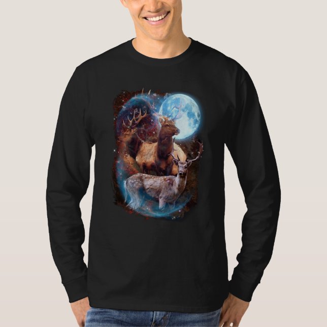 3 Moon Deer Animal Reindeer Graphic T-Shirt (Front)