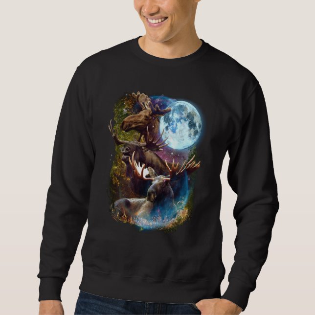 3 Moon Moose Deer Elk Animal Graphic Sweatshirt (Front)