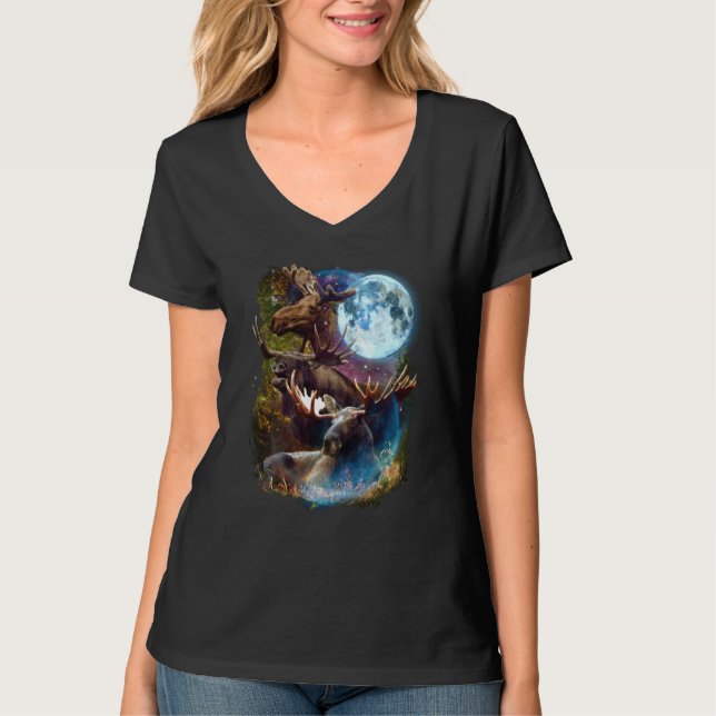 3 Moon Moose Deer Elk Animal Graphic T-Shirt (Front)
