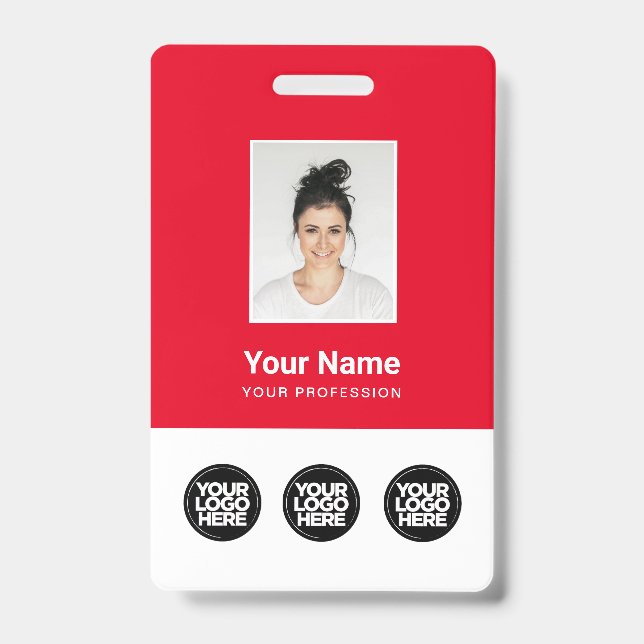 3 Multiple Logos Employee Photo, Bar Code , Name B Badge (Front)