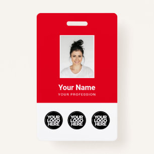 3 Multiple Logos Employee Photo, Bar Code , Name B Badge