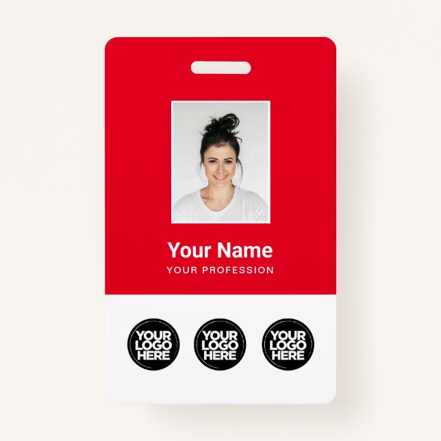 3 Multiple Logos Employee Photo, Bar Code , Name B Badge (Front)