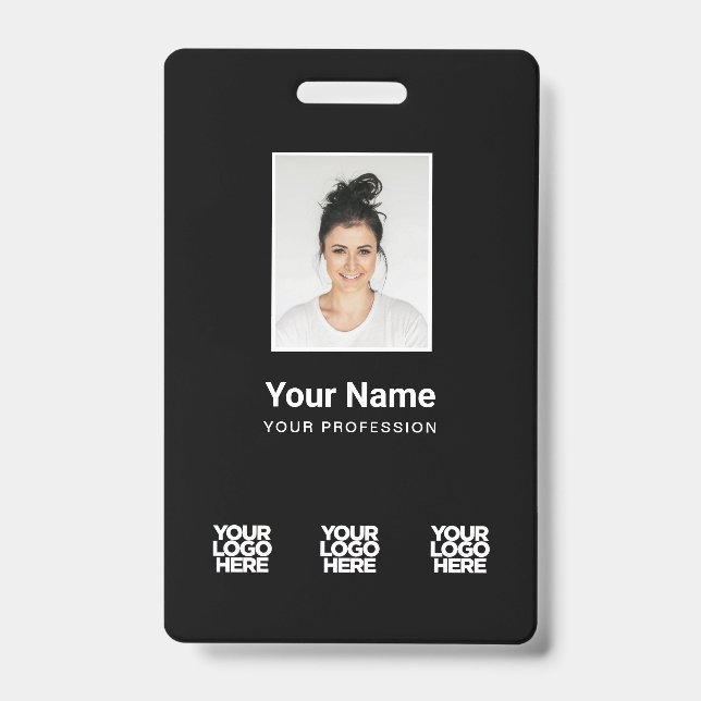 3 Multiple Logos Employee Photo, Bar Code , Name B Badge (Front)