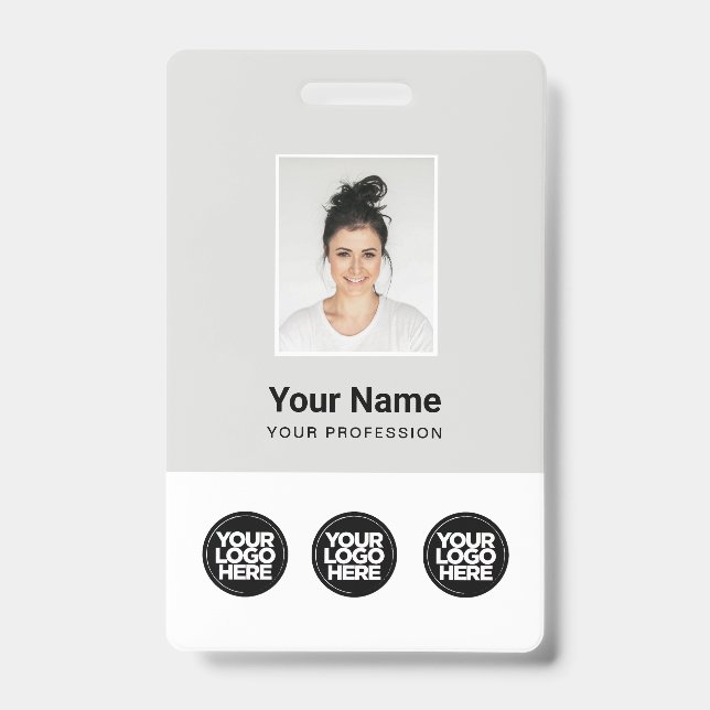 3 Multiple Logos Employee Photo, Bar Code , Name Badge (Front)