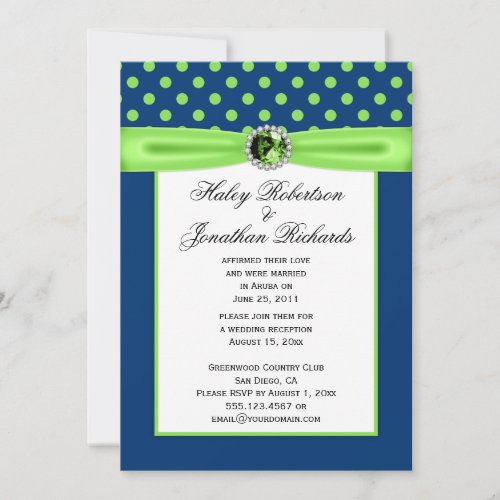 #3 Navy Blue and Lime Green Polka Dots Wedding Custom Invitation