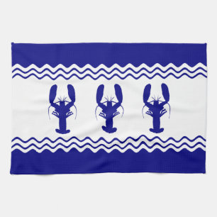 3 Navy Blue And White Coastal Decor Lobsters Towel