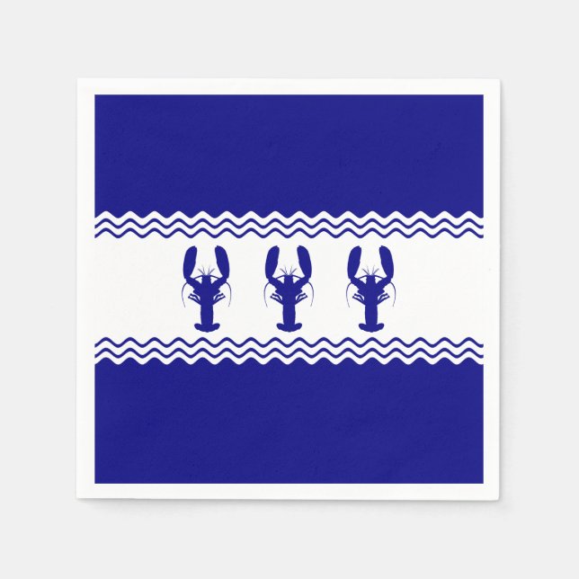 3 Navy Blue And White Coastal Lobsters Paper Napkins (Front)