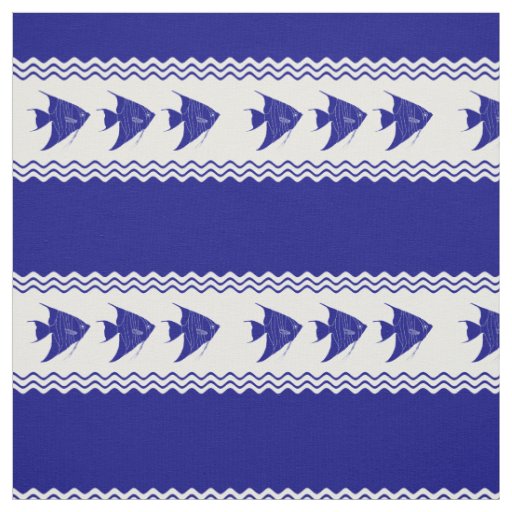 3 Navy Blue And White Coastal Pattern Angelfish Fabric