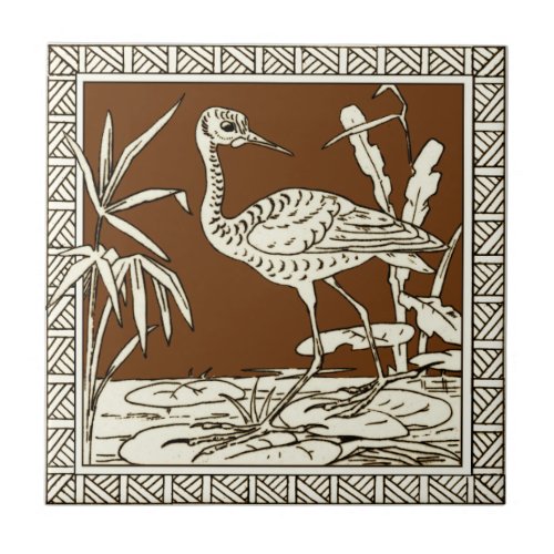 3 of 12 Repro 1880s Minton Mocha Birds Series Ceramic Tile