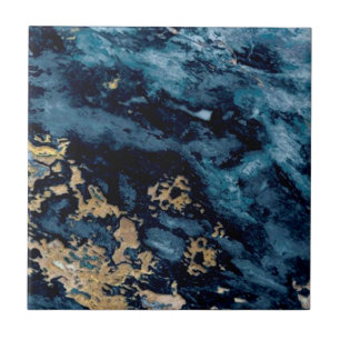 3 of 3 Cobalt Blue Gold Veined Faux Granite Ceramic Tile