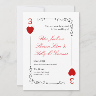 3 of Hearts Throuple Wedding Invitation