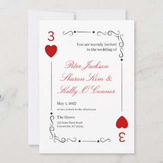 3 of Hearts Throuple Wedding Invitation