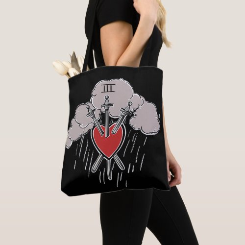 3 of Swords Love Heart Tarot Illustration Decor Tote Bag