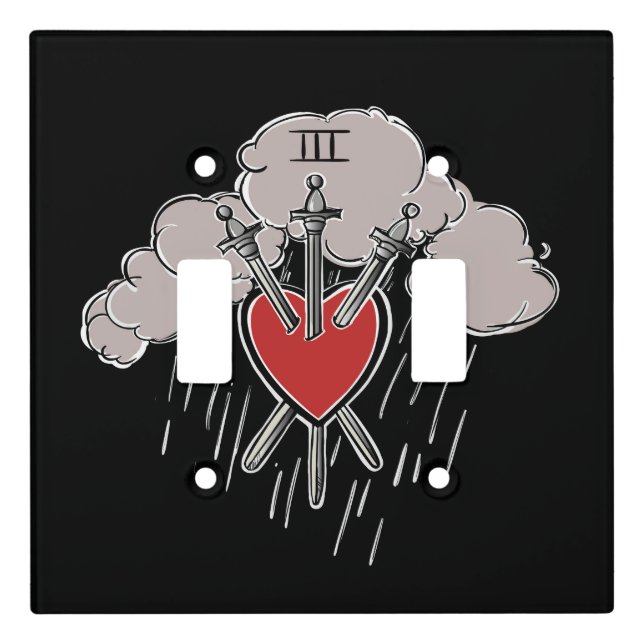 3 of Swords Love Heart Tarot Illustration Light Switch Cover (Front)