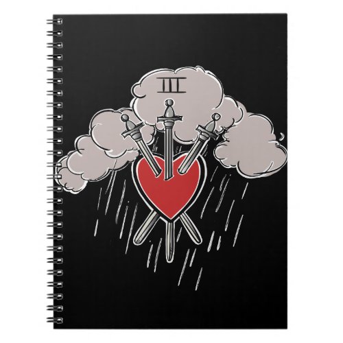 3 of Swords Love Heart Tarot Illustration Notebook