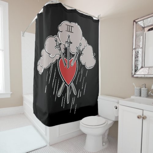 3 of Swords Love Heart Tarot Illustration Shower Curtain
