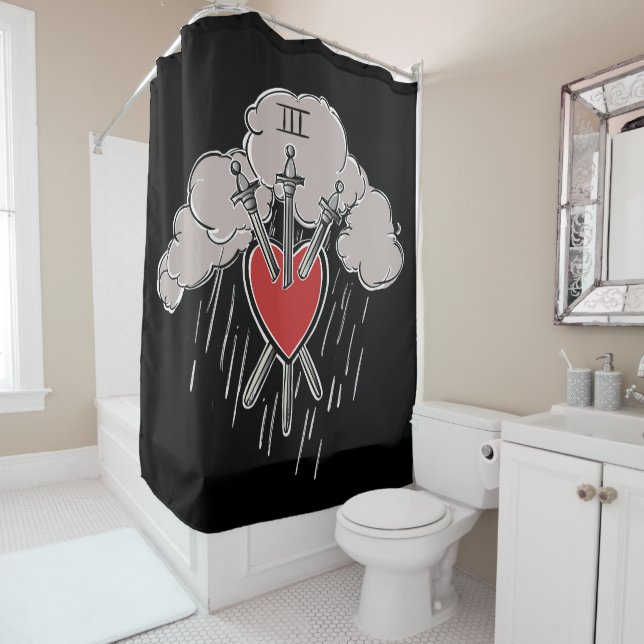 3 of Swords Love Heart Tarot Illustration Shower Curtain (In Situ)
