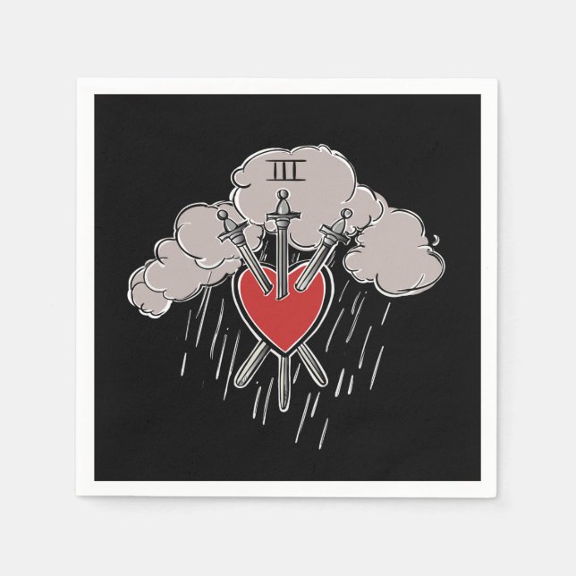 3 of Swords Love Heart Tarot Illustration Three Napkins (Front)