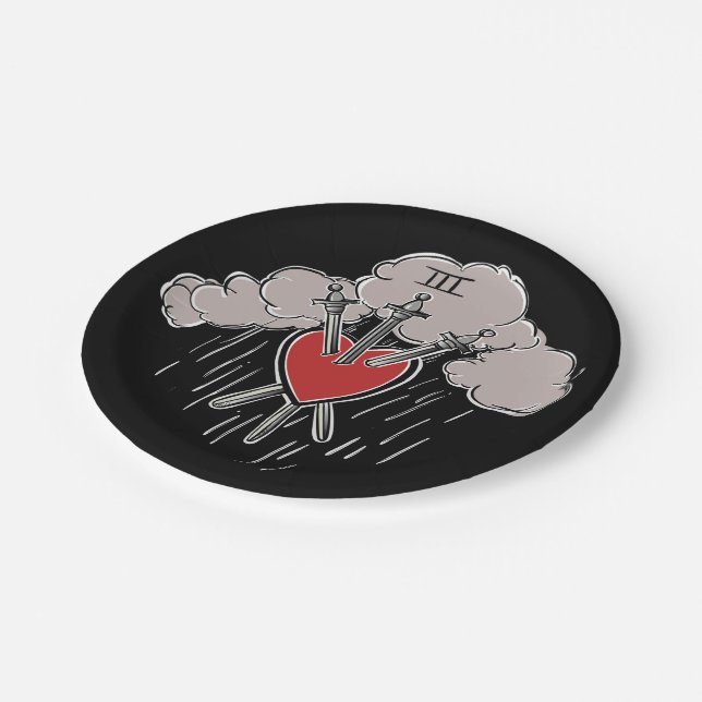3 of Swords Love Heart Tarot Illustration Three Paper Plates (Angled)