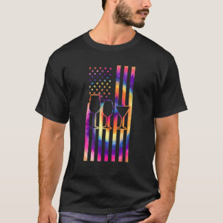 3 Of Wine Glasses Tie Dye American Flag Wine Glass T-Shirt