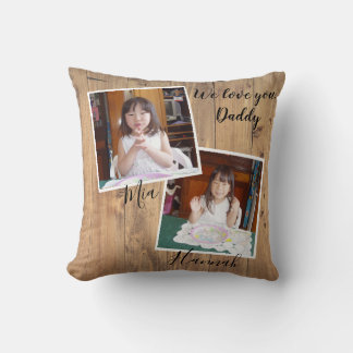 3 Of Your Favorite Photos on Rustic Wood Throw Pillow