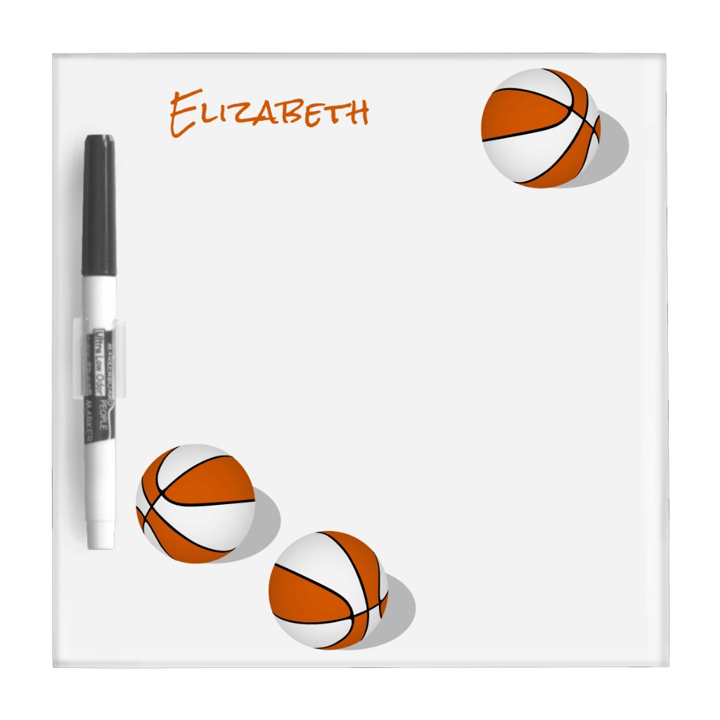 3 orange white basketballs kids custom name dry erase board