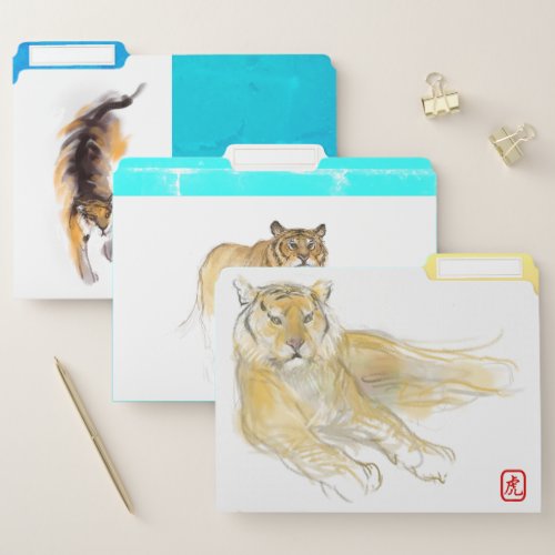 3 Original Drawings Tiger Year Zodiac Birthday FF File Folder