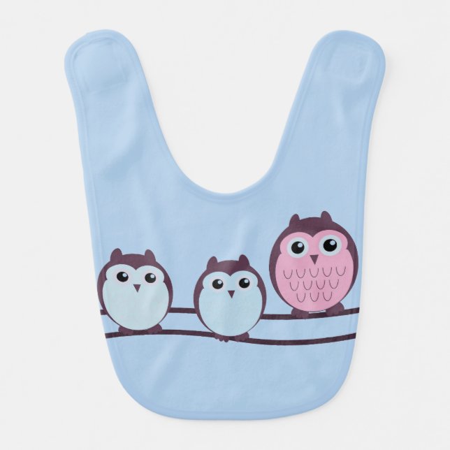 3 Owls on a Branch Baby Bib (Front)