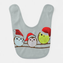3 Owls on a Branch Christmas Bib