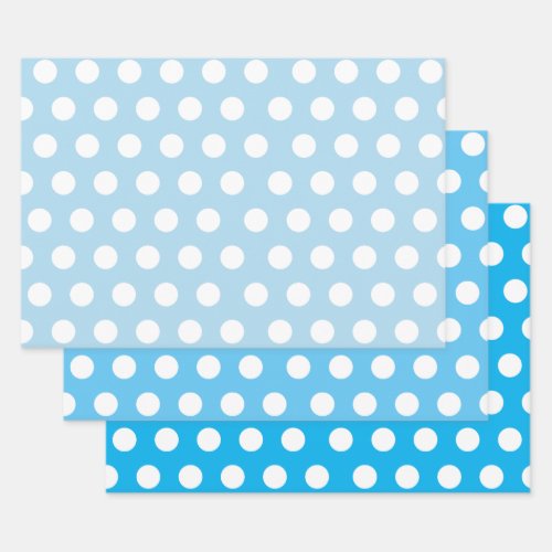 3 Pack White Polka Dots Shades of Blue Christmas Wrapping Paper Sheets