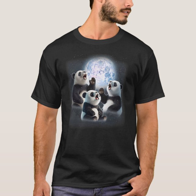 3 Pandas Howling At The Moon Funny Panda Bear Love T-Shirt (Front)