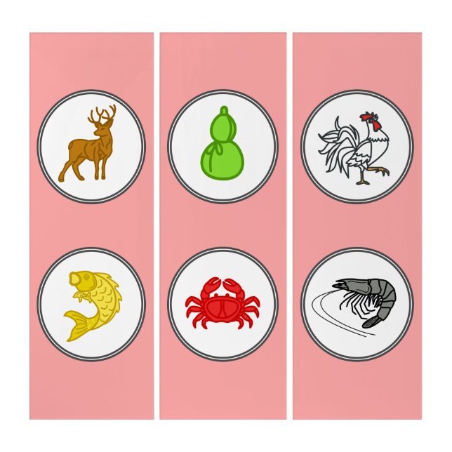 3-Panel Fish Prawn Crab Asian Board Game Art Piece (Front)