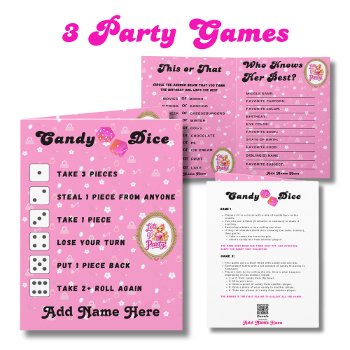 3 Party Games For Retro Doll Pink Birthday Girl's  Card by invitationz at Zazzle