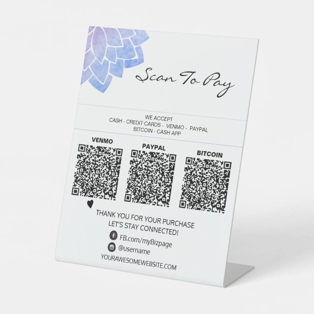 *~* 3 PAYMENTS Table Tent QR Reiki Yoga Tabletop Pedestal Sign (Front)
