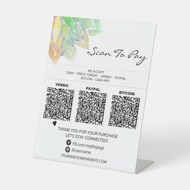 *~* 3 PAYMENTS Table Tent QR - Reiki Yoga Tabletop Pedestal Sign (Front)